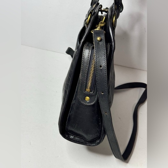 Vintage BRAHMIN Black Croc Leather Sathel Crossbody Hand Bag - Picture 8 of 14